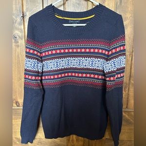 Tommy Hilfiger Women’s Winter Pattern Ski Sweater with Faux Suede Elbows, Large